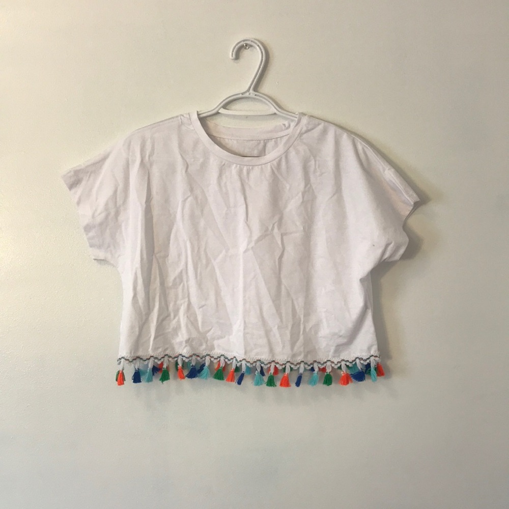 White Shirt with Pom Poms